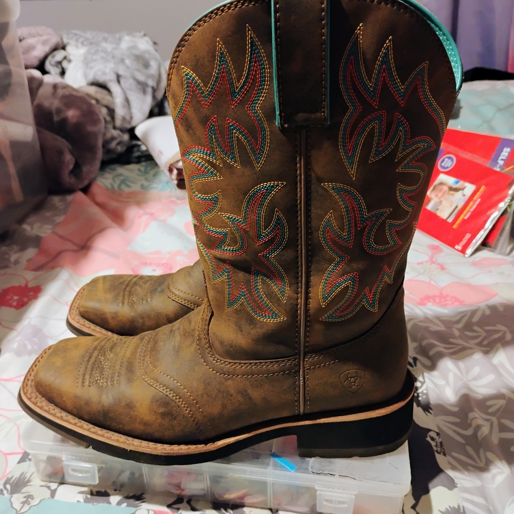 Ariat Brown Western Boots with Colorful Stitching